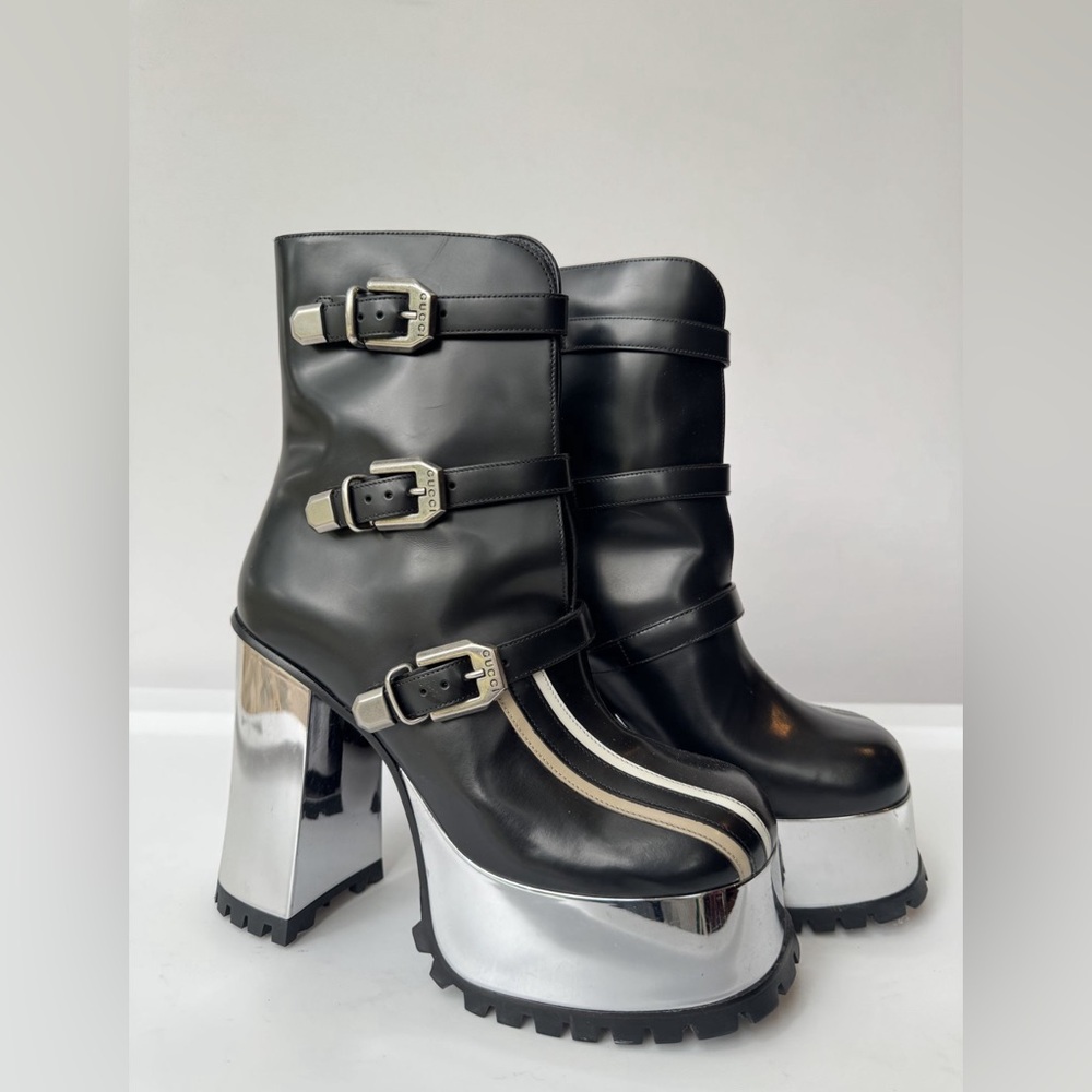Gucci Leather Striped Moto Boots